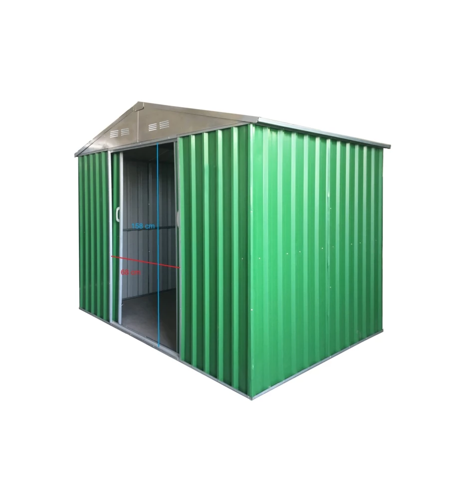 Casetta da esterno in lamiera zincata domus "s" verde con porte scorrevoli 187x131x194 cm
